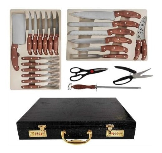 Kit Churrasco E Faqueiro 25 Pcs + Maleta Executiva - Alfashop