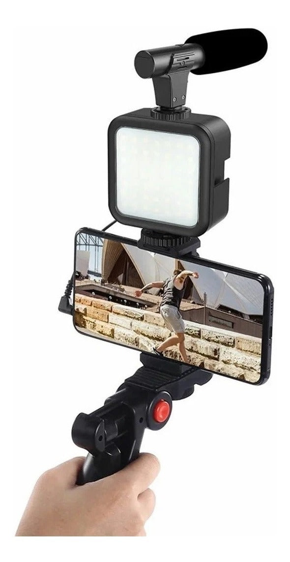 Kit Youtuber Vlog Live Tripé Celular Suporte Led E Microfone Com controle Bluetooth Video-Making Kit AY-49 - Alfashop