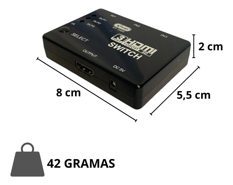 Switch 3 Em 1 Hdmi Seletor De Sinal Controle Remoto 4k Hub - Alfashop