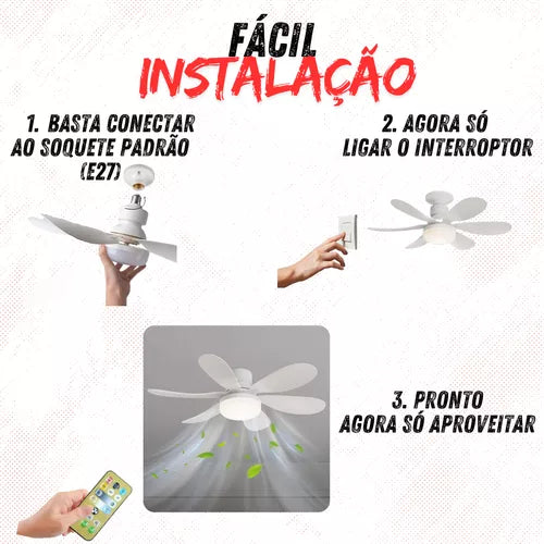 Lampada Ventilador De Teto E27 C/ 6 Helices Controle Bivolt Luz Branco 127/220v - Alfashop