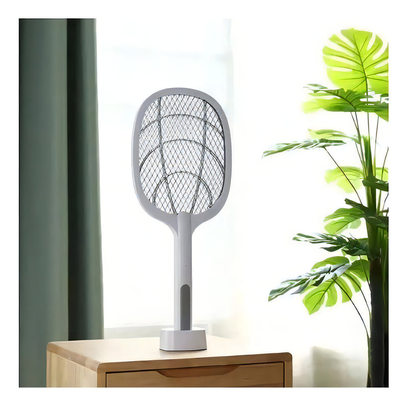 Raquete Mata Mosquito Recarregável Com Suporte De Mesa Casa Cor Branco - Alfashop