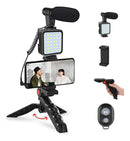 Kit Youtuber Vlog Live Tripé Celular Suporte Led E Microfone Com controle Bluetooth Video-Making Kit AY-49 - Alfashop