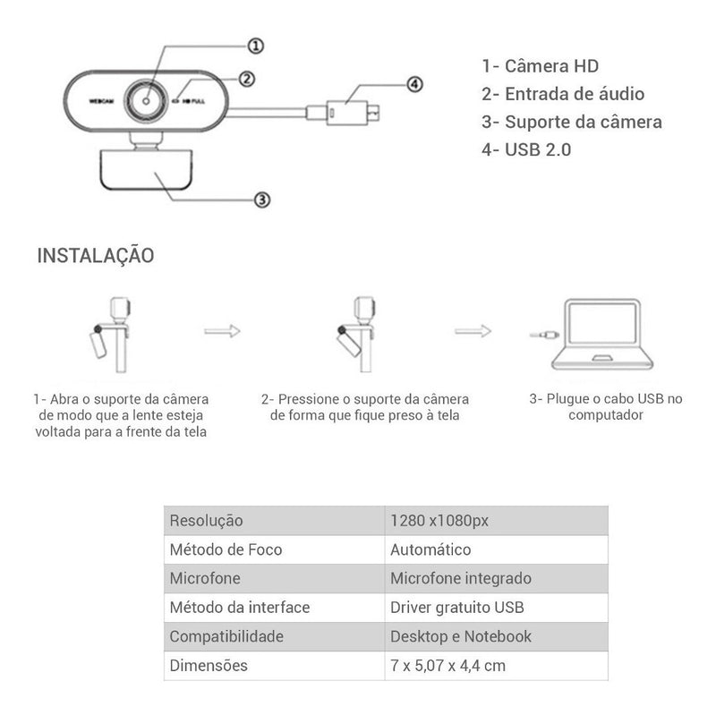 Webcam Full Hd 1080p Usb Mini Câmera Computador C/ Microfone - Alfashop