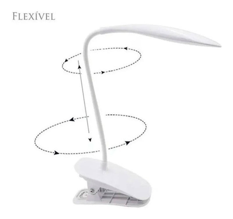 Luminária Mesa Led Recarregável S/ Fio Touch Abajur C/garra Cor da cúpula Branco Cor da estrutura Branco - Alfashop