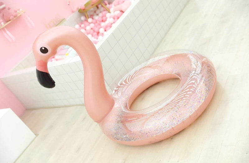 Boia Flamingo Rose C/ Glitter Grande Piscina Inflável 90cm - Alfashop