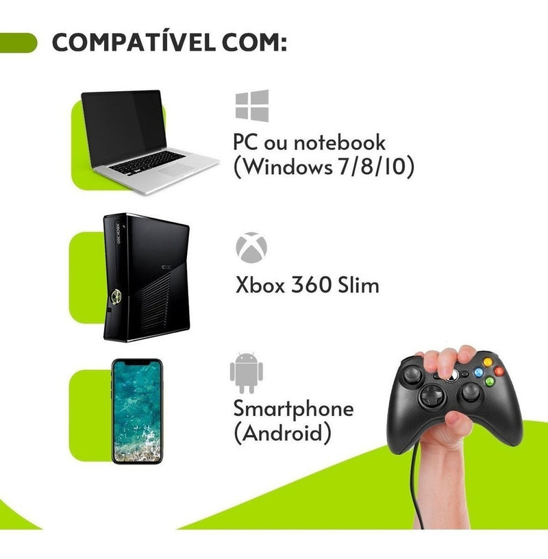 Controle Xbox 360 Slim Pc Notebook Celular Com Fio Joystick - Alfashop