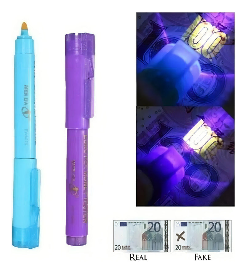 Kit Com 10 Canetas P/ Identificar Notas Dinheiro Falsas Cor Azul/Roxo - Alfashop