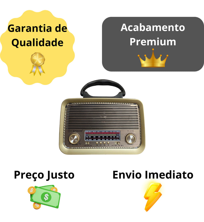 Radio Retrô Vintage Pilha E Tomada Bluetooth Am Fm Usb Mp3 - Alfashop