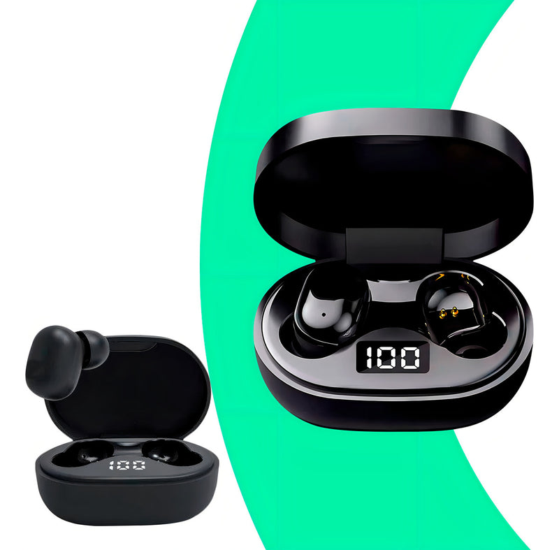 Fone de ouvido in-ear sem fio E6S preto com luz LED - Alfashop