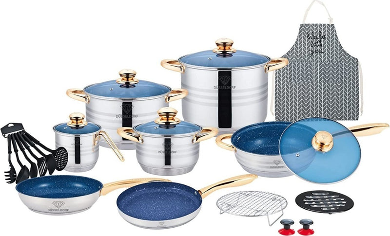 Jogo D/ Panelas Alemã 23 Pçs Anti-aderente + Faqueiro 84 Pçs - Alfashop