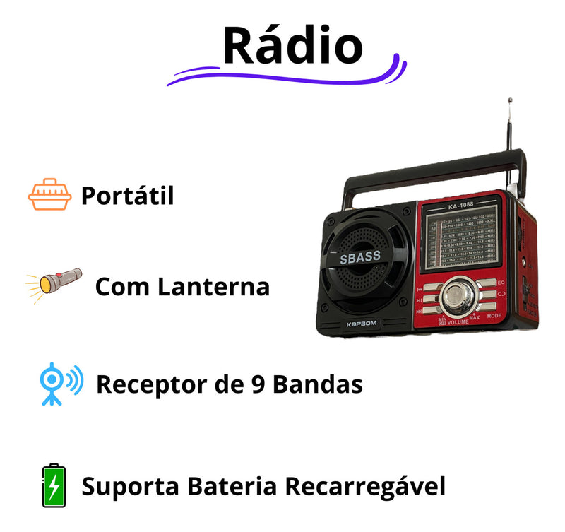 Rádio Portátil Bluetooth Pilha E Tomada Am Fm Usb Sw 110/220 - Alfashop