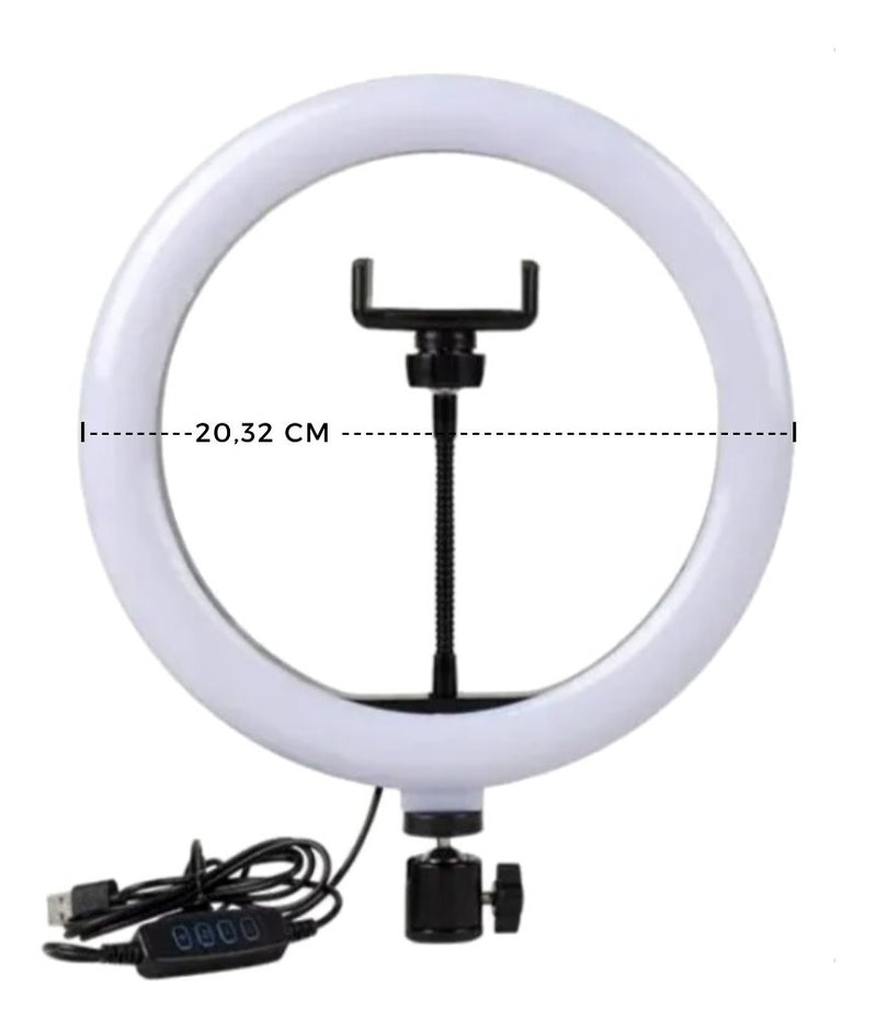 Ring Light Iluminador 8 Polegadas Tripé Com Suporte Celular Cor da estrutura Preto Cor da luz Branco frio, Branco Quente, Amarela 110V/220V - Alfashop