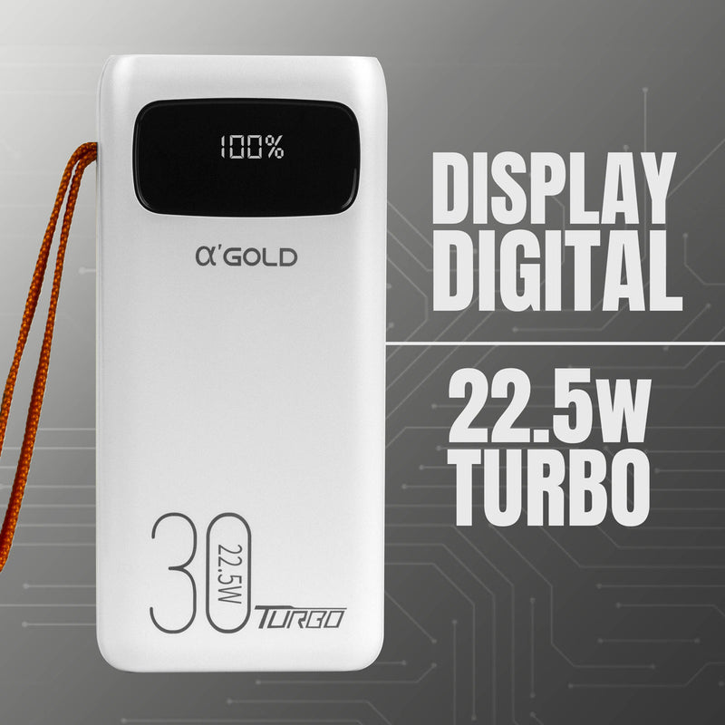 Power Bank Carregador Portátil Turbo Bateria 30.000mah Cor Branco - Alfashop