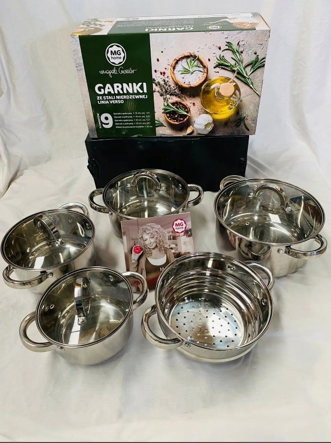 Jogo De Panelas 9 Peças Garnki Polonês De Aço Inoxidável - Alfashop