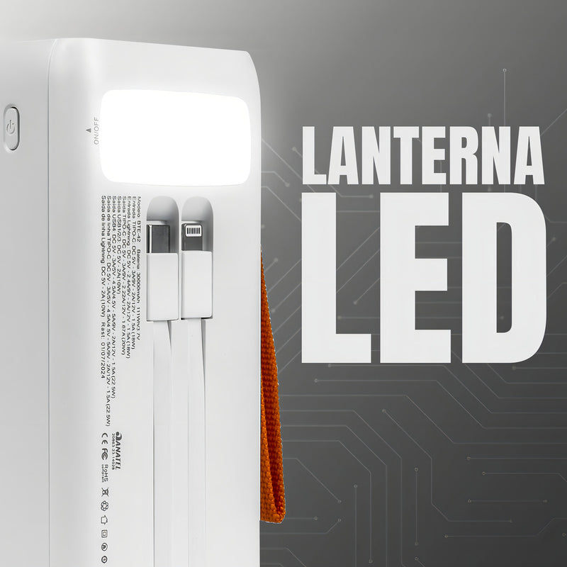 Power Bank Carregador Portátil Turbo Bateria 30.000mah Cor Branco - Alfashop