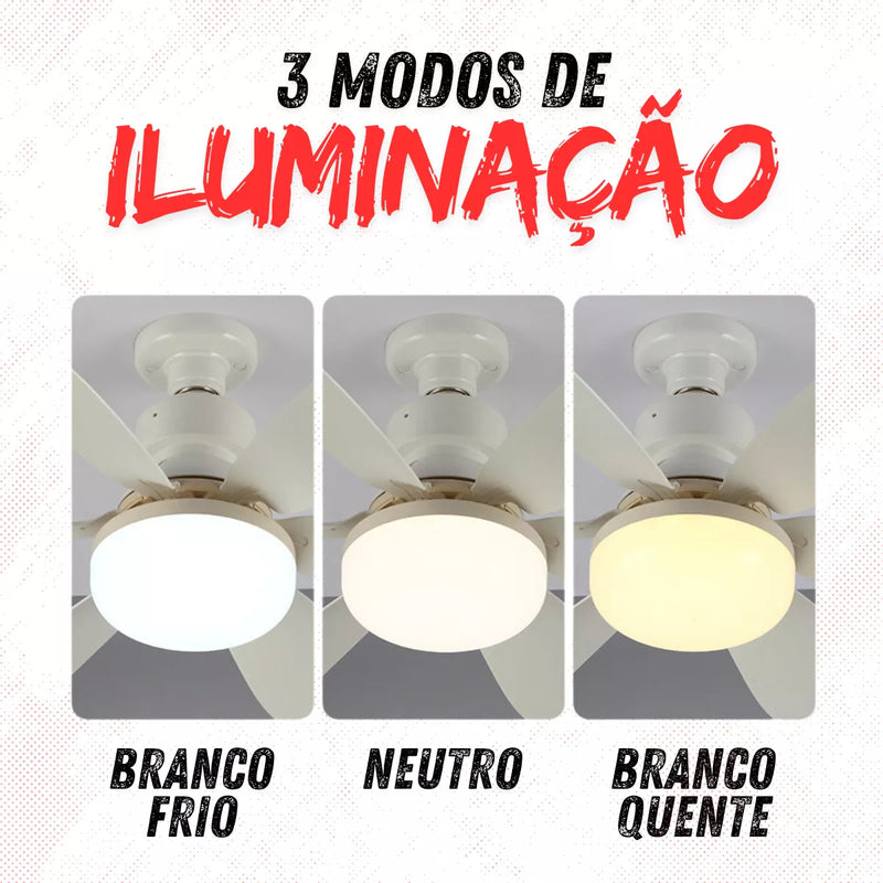 Lampada Ventilador De Teto E27 C/ 6 Helices Controle Bivolt Luz Branco 127/220v - Alfashop
