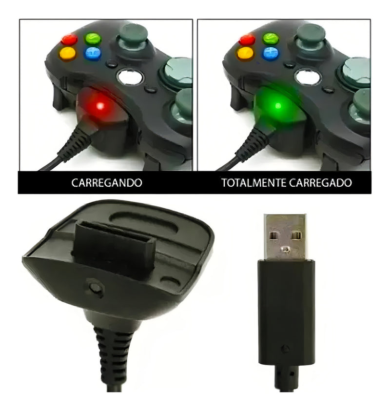 Kit 2 Baterias Recarregável COMPATÍVEL Xbox 360 + Cabo Substitua Pilhas Voltagem de entrada 12V - Alfashop