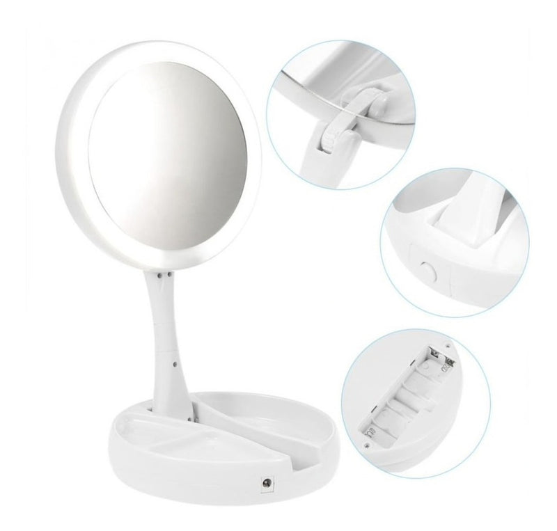 Espelho De Luz Led Dobrável Aumenta 10x Maquiagem Portátil - Alfashop