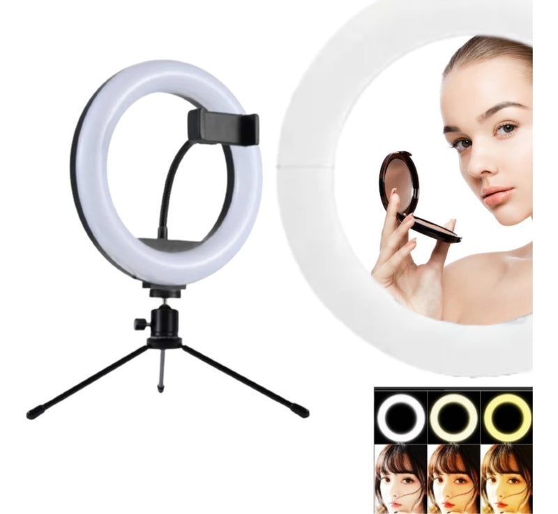 Ring Light Iluminador 8 Polegadas Tripé Com Suporte Celular Cor da estrutura Preto Cor da luz Branco frio, Branco Quente, Amarela 110V/220V - Alfashop