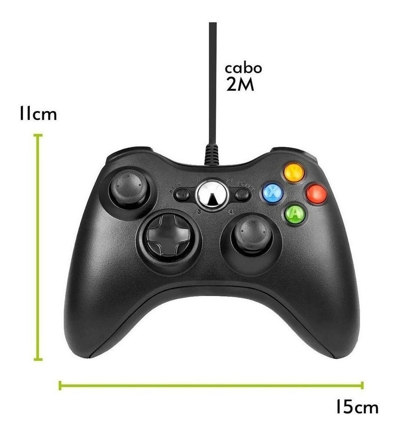 Kit 2 Controle Xbox 360 Pc Notebook Celular Com Fio Joystick - Alfashop