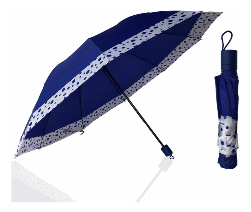 Sombrinha Grande 10 Varetas Poa Cabe Na Bolsa Cor Azul - Alfashop