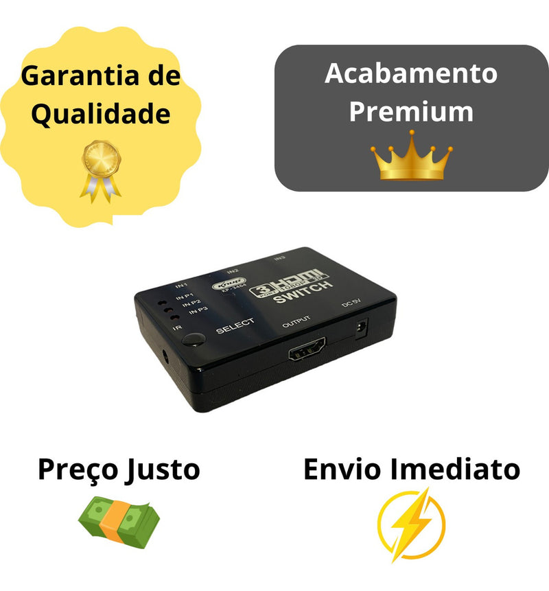 Switch 3 Em 1 Hdmi Seletor De Sinal Controle Remoto 4k Hub - Alfashop