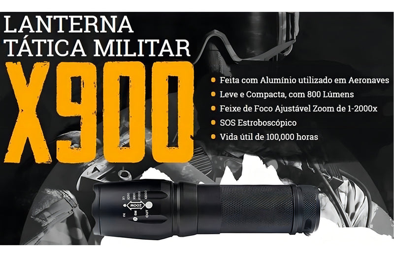 Lanterna Tática Militar Recarregável C/ Zoom Forte Lanterna Preto Luz Branco - Alfashop