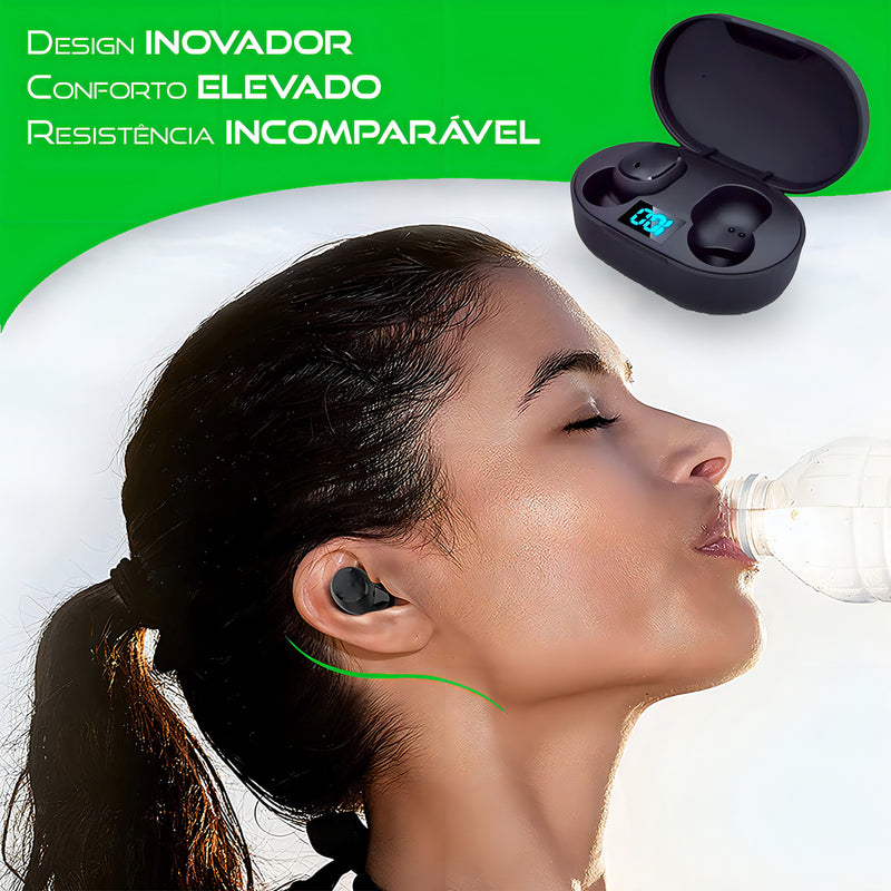 Fone de ouvido in-ear sem fio E6S preto com luz LED - Alfashop