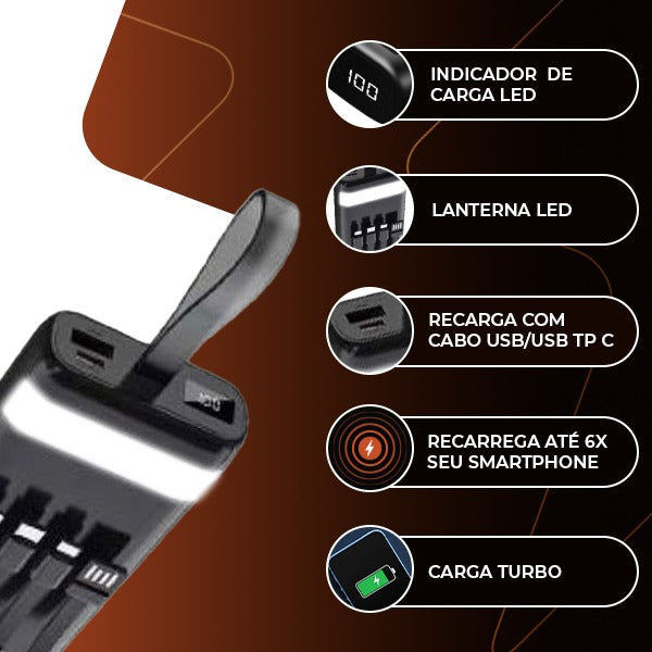 Carregador Portátil Power Bank 20.000mah Rápido Com Display Cor Preto - Alfashop