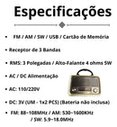 Radio Retrô Vintage Pilha E Tomada Bluetooth Am Fm Usb Mp3 - Alfashop