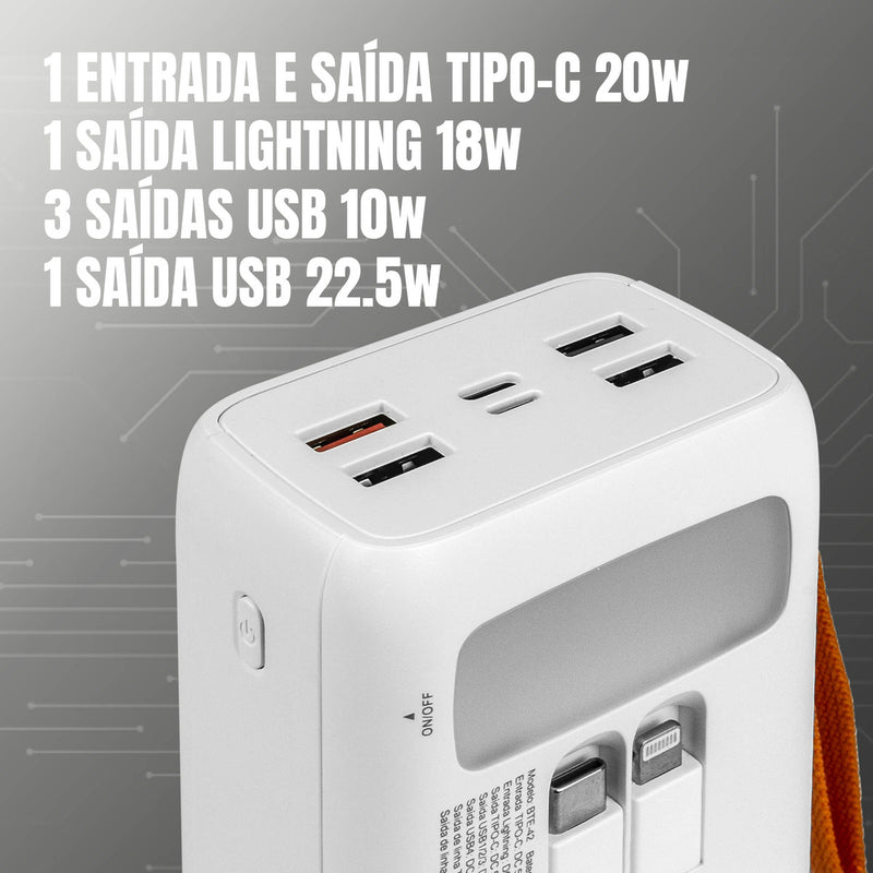 Power Bank Carregador Portátil Turbo Bateria 30.000mah Cor Branco - Alfashop