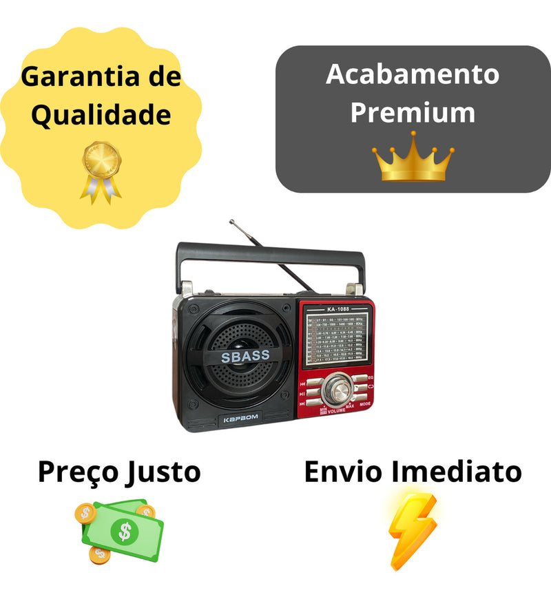 Rádio Portátil Bluetooth Pilha E Tomada Am Fm Usb Sw 110/220 - Alfashop