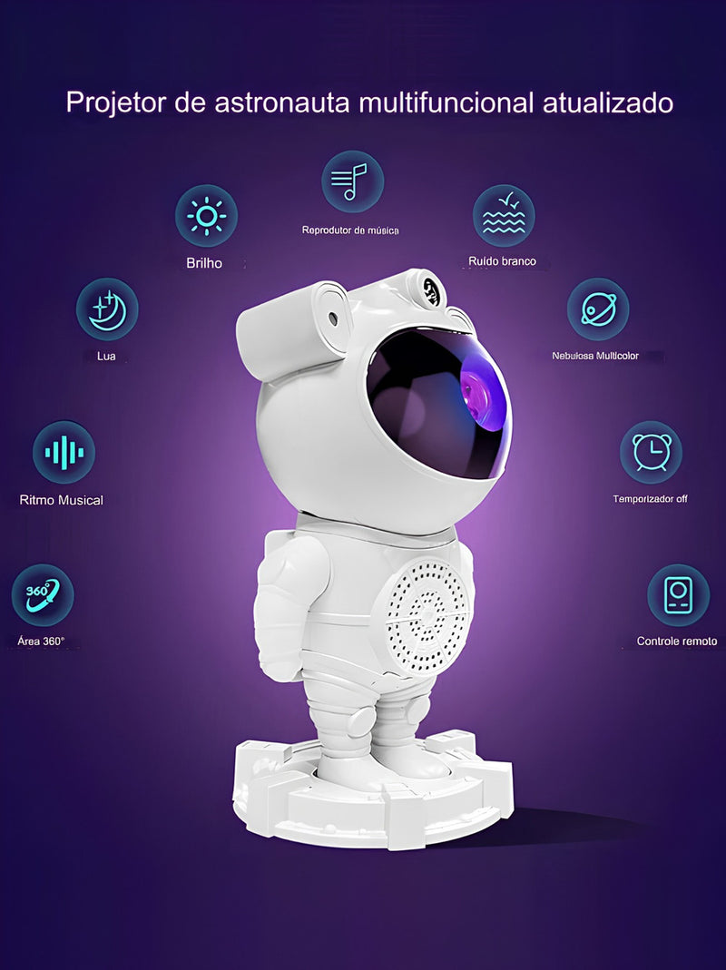 Luminária Astronauta Caixa Som Bluetooth Projetor Galaxias - Alfashop