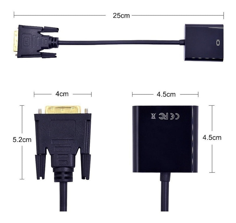 Conversor Adaptador Dvi-d 24+1 Macho P/ Vga 15 Pinos Fêmea - Alfashop