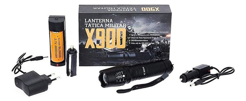 Lanterna Tática Militar Recarregável C/ Zoom Forte Lanterna Preto Luz Branco - Alfashop