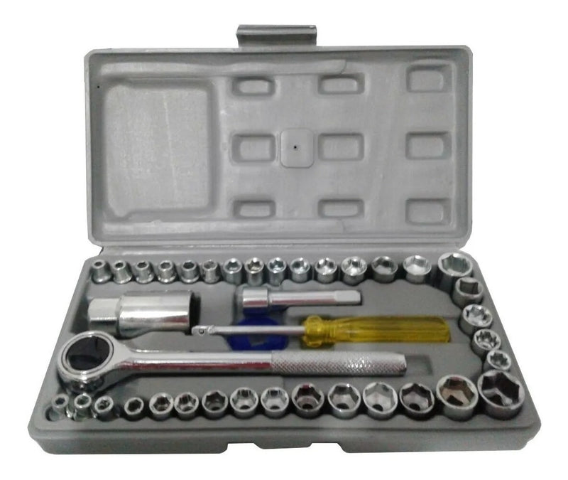 Jogo Chave Catraca Soquete Pito Caximbo 40 Peças Cromado - Alfashop
