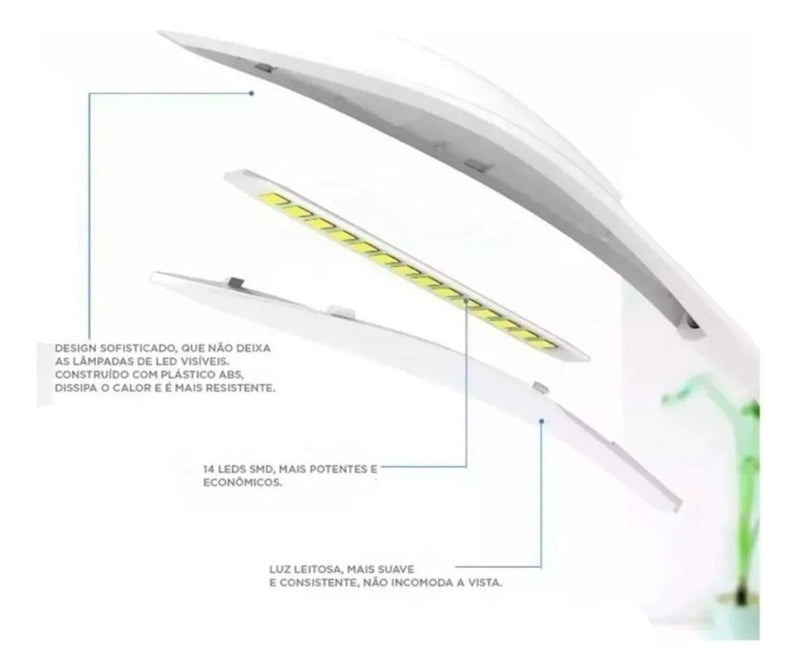 Luminária Mesa Led Recarregável S/ Fio Touch Abajur C/garra Cor da cúpula Branco Cor da estrutura Branco - Alfashop