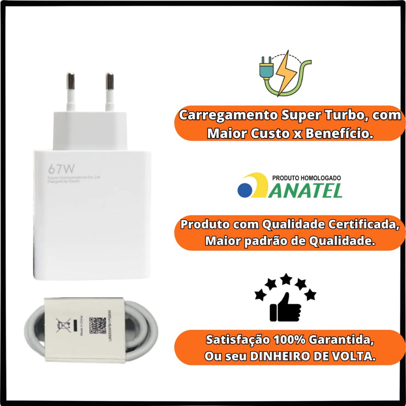 carregador xiaomi 67w turbo compatível com original MI 11 11 12 Redmi 9 10 11 k50 Note 10 - Alfashop