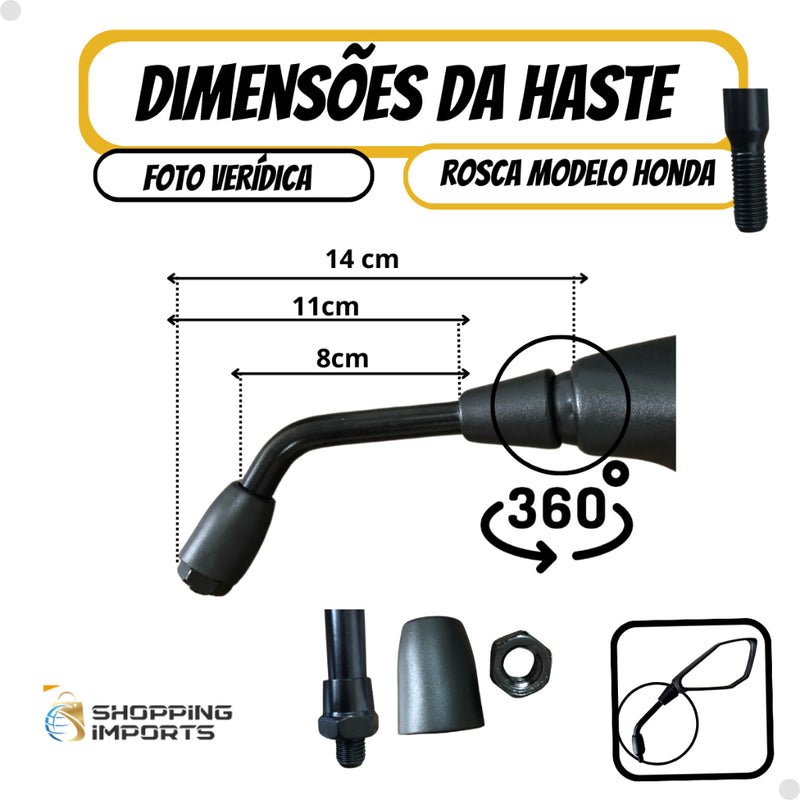 Retrovisor de moto esportivo  Modelo Z400 Kawasaki Rosca Honda Lente Convexa GVS rebaixado - Alfashop