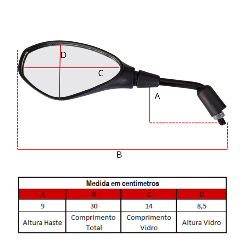 Espelho Retrovisor Bmw Gs800 Lente Convexa Fixa Para Motos  Rosca Honda Fan 160 CB300 XRE BROS - Alfashop