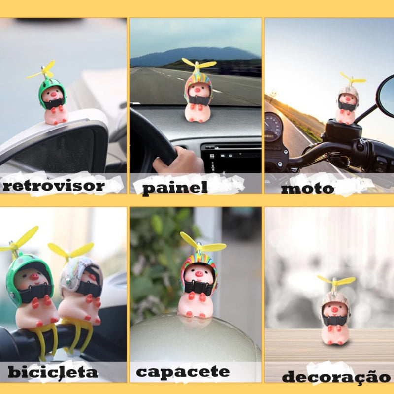 Porco Pig Porquinho pork Pato Com Led Capacete Hélice Bike Carro Moto Guidão Enfeite - Alfashop
