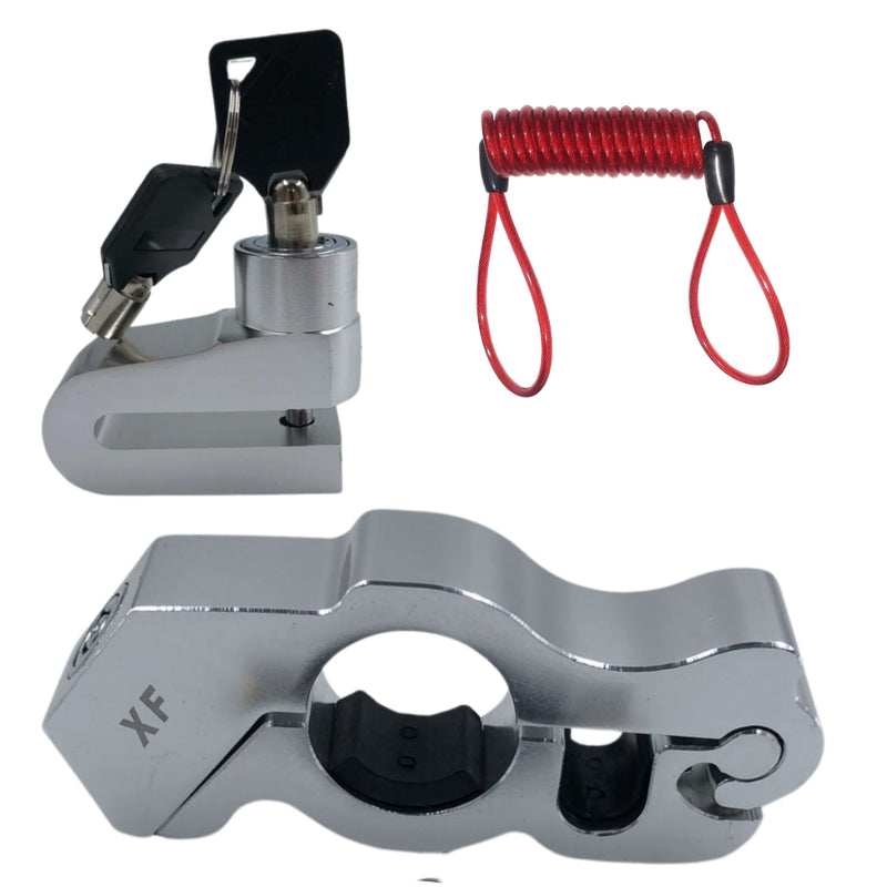 Kit Trava Manete de Alumínio + Trava de Disco Antifurto com Cabo Lembrete para Moto - Alfashop