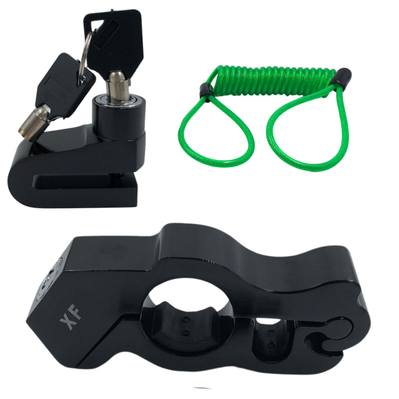 Kit Trava Manete de Alumínio + Trava de Disco Antifurto com Cabo Lembrete para Moto - Alfashop