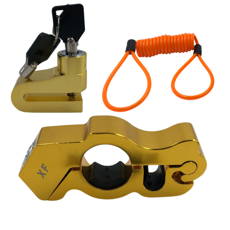 Kit Trava Manete de Alumínio + Trava de Disco Antifurto com Cabo Lembrete para Moto - Alfashop
