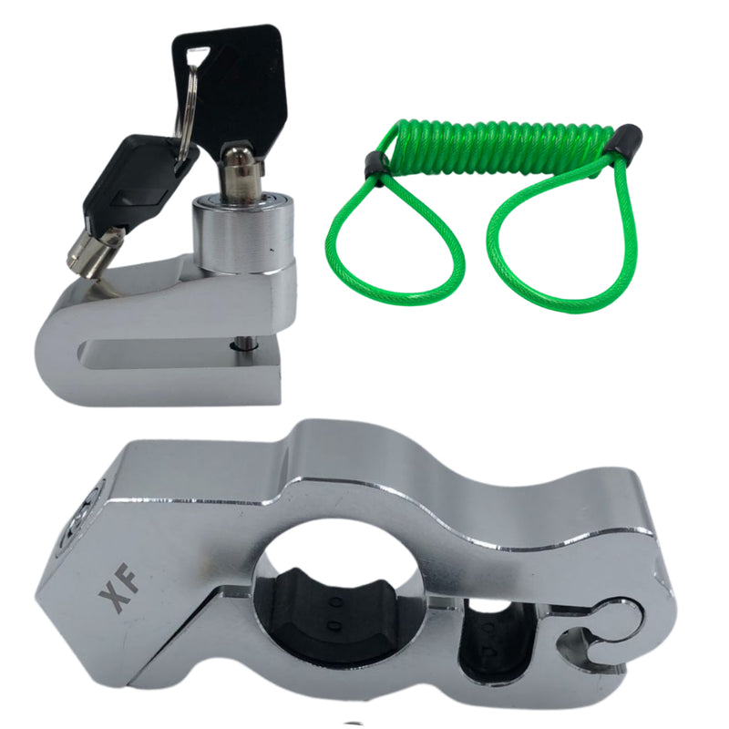 Kit Trava Manete de Alumínio + Trava de Disco Antifurto com Cabo Lembrete para Moto - Alfashop