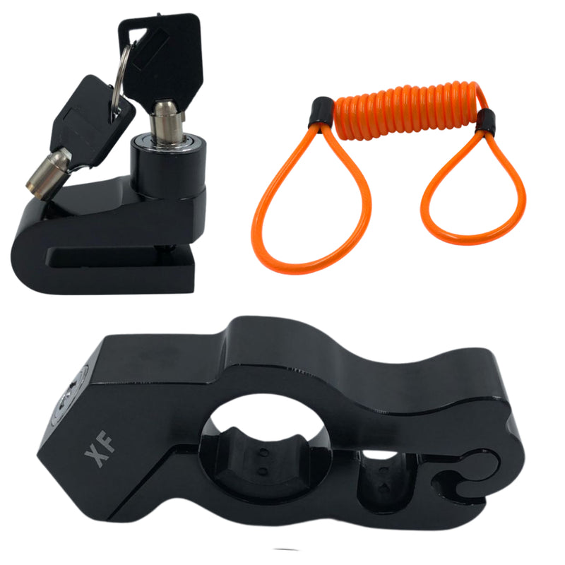Kit Trava Manete de Alumínio + Trava de Disco Antifurto com Cabo Lembrete para Moto - Alfashop