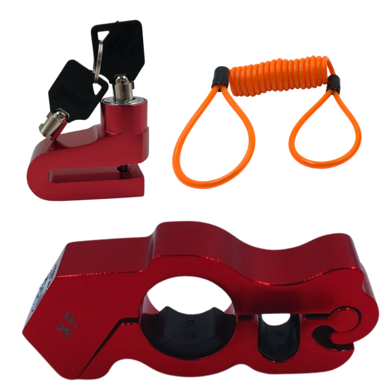 Kit Trava Manete de Alumínio + Trava de Disco Antifurto com Cabo Lembrete para Moto - Alfashop