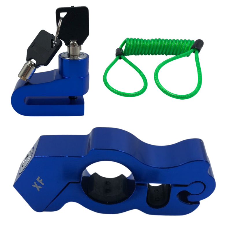 Kit Trava Manete de Alumínio + Trava de Disco Antifurto com Cabo Lembrete para Moto - Alfashop