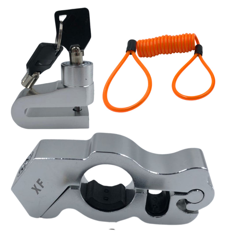 Kit Trava Manete de Alumínio + Trava de Disco Antifurto com Cabo Lembrete para Moto - Alfashop