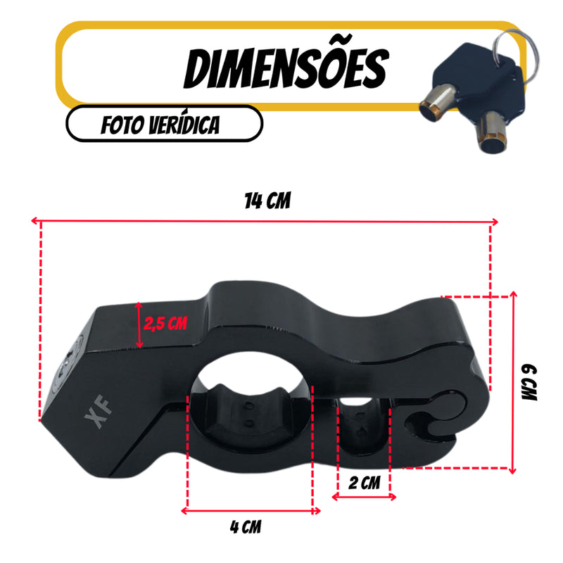 Kit Trava Manete de Alumínio + Trava de Disco Antifurto com Cabo Lembrete para Moto - Alfashop